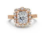Milgrain Halo Engagement Ring Setting for Radiant Cut Center with Bezel Point Accents and Prong Head in Rose Gold