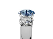 3 Stone Engagement Ring Setting for Fancy Blue Round Cut Center with Raised Basket Heads and Prong Head in Platinum