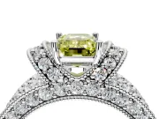 Pave Engagement Ring Setting for Fancy Yellow Emerald Cut Center with Curved Accent Rows, Openwork and Prong Head in Platinum
