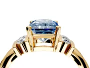 Solitaire Engagement Ring Setting for Fancy Blue Radiant Cut Center with Grooved Bar Accent Band and Prong Head in Yellow Gold