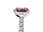 Solitaire Engagement Ring Setting for Fancy Pink Emerald Cut Center with Shared-Prong Accents and Prong Head in Platinum