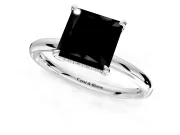 Hidden Halo Engagement Ring Setting for Fancy Black Princess Cut Center with Thin Rounded Band and Prong Head in Platinum
