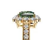 Halo Engagement Ring Setting for Fancy Green Princess Cut Center with Milgrain Channel Band and Prong Head in Yellow Gold