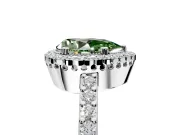 Halo Engagement Ring Setting for Fancy Green Pear-Shaped Center with Inner Milgrain Border and Prong Head in Platinum