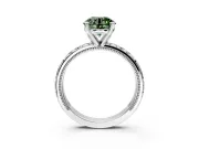 Solitaire Engagement Ring Setting for Fancy Green Round Cut Center with XO Engraved Band and Prong Head in White Gold