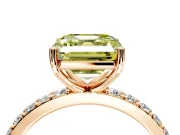 Solitaire Engagement Ring Setting for Fancy Yellow Asscher Cut Center with Round Cut Pave Band and Prong Head in Rose Gold