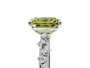 Cluster Engagement Ring Setting for Fancy Yellow Emerald Cut Center with Round Cut Accent Band and Prong Head in White Gold