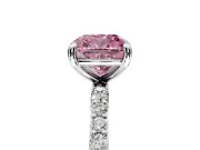 Solitaire Engagement Ring Setting for Fancy Pink Cushion Cut Center with Pave Accents and Prong Head in White Gold