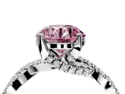Solitaire Engagement Ring Setting for Fancy Pink Round Cut Center with Narrow Twist Pave Band and Prong Head in Platinum