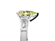 3 Stone Engagement Ring Setting for Fancy Yellow Pear-Shaped Center with Channel Baguette Accents and Prong Head in White Gold