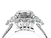 Halo Engagement Ring Setting for Asscher Cut Center with Two-Strand Split Shank and Prong Head in Sterling Silver