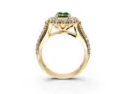 Large Accent Halo Engagement Ring Setting for Fancy Green Emerald Cut Center with Pave Split Shank and Prong Head in Yellow Gold