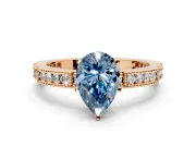 Solitaire Engagement Ring Setting for Fancy Blue Pear-Shaped Center with Milgrain-Edged Pave Band and Prong Head in Rose Gold
