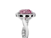 Halo Engagement Ring Setting for Fancy Pink Cushion Cut Center with Pave and Plain Twist Band and Prong Head in White Gold