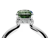 Hidden Halo Engagement Ring Setting for Fancy Green Radiant Cut Center with Plain Rounded Band and Prong Head in White Gold