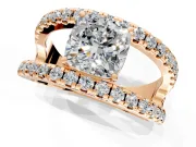 Solitaire Engagement Ring Setting for Cushion Cut Center with Wide-Open Split Shank and Prong Head in Rose Gold