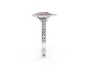 Halo Engagement Ring Setting for Fancy Pink Pear-Shaped Center with Milgrain Pave Band and Bezel Head in White Gold