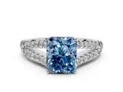 Solitaire Engagement Ring Setting for Fancy Blue Radiant Cut Center with Pave Split Shank and Prong Head in White Gold
