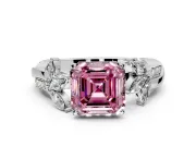 Floral Engagement Ring Setting for Fancy Pink Asscher Cut Center with Trailing Marquise Accents and Prong Head in Sterling Silver