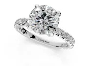 Solitaire Engagement Ring Setting for Round Cut Center with Shared-Prong Accents and Prong Head in White Gold
