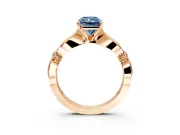 Solitaire Engagement Ring Setting for Fancy Blue Radiant Cut Center with Carved Leaf Shoulders and Prong Head in Rose Gold