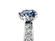 Solitaire Engagement Ring Setting for Fancy Blue Heart-Shaped Center with Channel-Set Accents and Prong Head in Platinum
