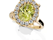 Single Halo Engagement Ring Setting for Fancy Yellow Oval Center with Corner Claws, Plain Band and Prong Head in Yellow Gold