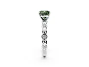 Solitaire Engagement Ring Setting for Fancy Green Cushion Cut Center with Beaded Bezel Station Band and Prong Head in White Gold