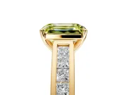 Solitaire Engagement Ring Setting for Fancy Yellow Emerald Cut Center with Princess Cut Channel Band and Prong Head in Yellow Gold