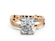 Solitaire Engagement Ring Setting for Radiant Cut Center with Pave and Plain Crossover Band and Prong Head in Rose Gold