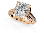 Solitaire Engagement Ring Setting for Radiant Cut Center with Accented Split Shank and Prong Head in Rose Gold