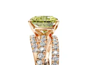 Solitaire Engagement Ring Setting for Fancy Yellow Radiant Cut Center with Woven 3-Strand Pave Band and Prong Head in Rose Gold