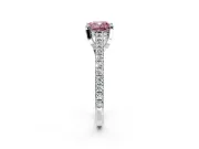 Solitaire Engagement Ring Setting for Fancy Pink Cushion Cut Center with Widening Pave Band and Claw Prong Head in White Gold