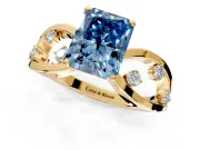 Solitaire Engagement Ring Setting for Fancy Blue Radiant Cut Center with Criss-Cross Accent Band and Prong Head in Yellow Gold