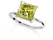 Solitaire Engagement Ring Setting for Fancy Yellow Princess Cut Center with Straight Thin Band and Prong Head in Platinum