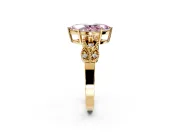Leaf Engagement Ring Setting for Fancy Pink Marquise Center with Milgrain Accent Band and Prong Head in Yellow Gold