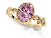 Vintage Station Engagement Ring Setting for Fancy Pink Oval Center with Accents and Prong Head in Yellow Gold