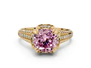Solitaire Engagement Ring Setting for Fancy Pink Cushion Cut Center with Accented Split Shank and Prong Head in Yellow Gold