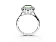 Starburst Halo Engagement Ring Setting for Fancy Green Asscher Cut Center with Thin Round-Wire Band and Prong Head in Platinum