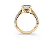 Solitaire Engagement Ring Setting for Fancy Blue Asscher Cut Center with Multi-Row Accents and Prong Head in Yellow Gold