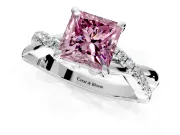 Solitaire Engagement Ring Setting for Fancy Pink Princess Cut Center with Half-Pave Crossover Band and Prong Head in Platinum