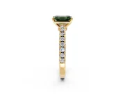 Solitaire Engagement Ring Setting for Fancy Green Emerald Cut Center with Single Row Accent Band and Prong Head in Yellow Gold