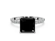 Solitaire Engagement Ring Setting for Fancy Black Princess Cut Center with Fine Pave Accents and Prong Head in White Gold