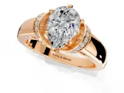 Solitaire Engagement Ring Setting for Pear-Shaped Center with Wide Band, Pave Collar and Prong Head in Rose Gold
