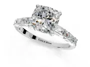 Baguette Engagement Ring Setting for Cushion Cut Center with Alternating Bar-Set Band and Prong Head in White Gold