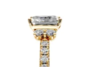 Paired Accent Engagement Ring Setting for Radiant Cut Center with Pave Band and Prong Head in Yellow Gold