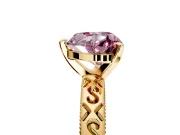 Solitaire Engagement Ring Setting for Fancy Pink Heart-Shaped Center with Scrollwork Band and Prong Head in Yellow Gold
