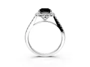 Halo Engagement Ring Setting for Fancy Black Cushion Cut Center with Narrowing Pave Band and Prong Head in Platinum