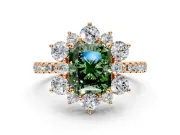 Floral Halo Engagement Ring Setting for Fancy Green Radiant Cut Center with Pave Accents and Prong Head in Rose Gold
