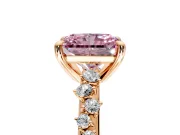 Solitaire Engagement Ring Setting for Fancy Pink Radiant Cut Center with Trailing Leaf Accent Band and Prong Head in Rose Gold